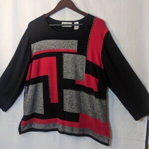 Alfred Dunner Women's Color Block Long Sleeve Sweater with Studs Size 2X